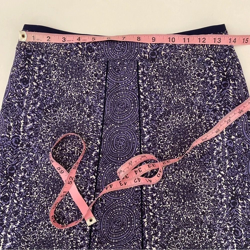 Tory Burch || Fluted Floral Medallion Logo Skirt‎ Blue Purple 2